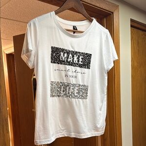 Chic White Sequin Graphic Tee